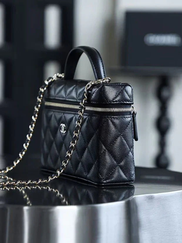 Chanel 2026 Vanity Bag 19.5cm Black Silver Caviar Leather