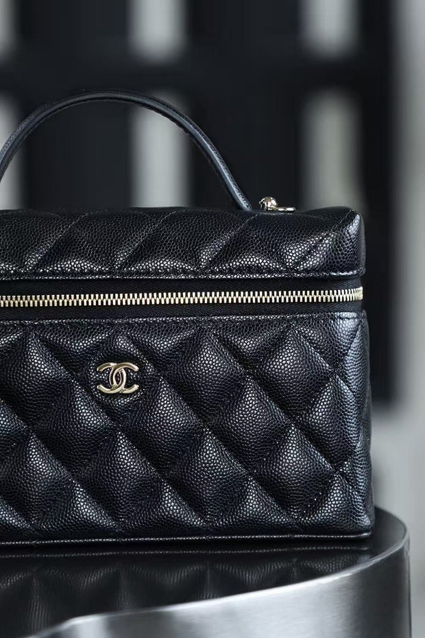 Chanel 2026 Vanity Bag 19.5cm Black Silver Caviar Leather