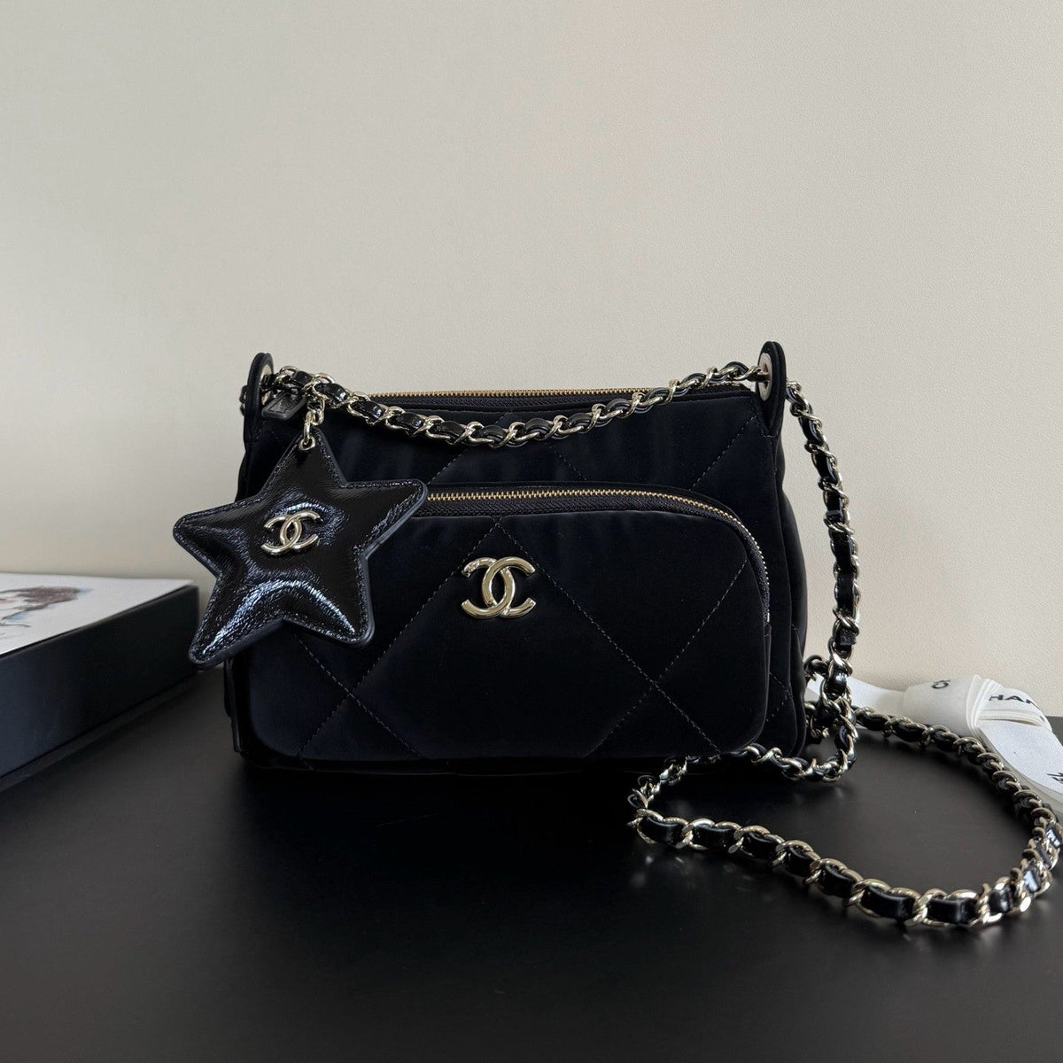 CC 25/56 Small Zipped Case Black Velvet GHW