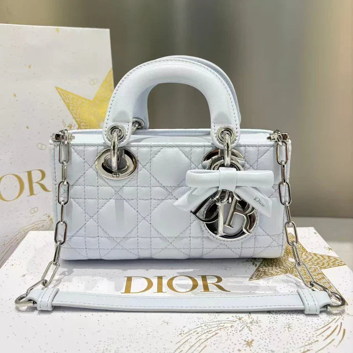 Dior 2026 Lady D-Joy 19cm Blue With Bow Detail Lambskin