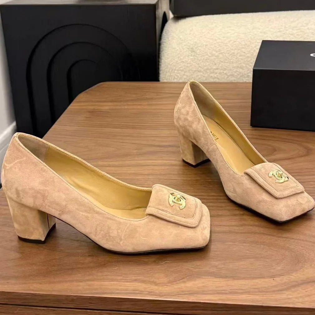 Chanel 2026 High Heel Pump Beige Suede Leather