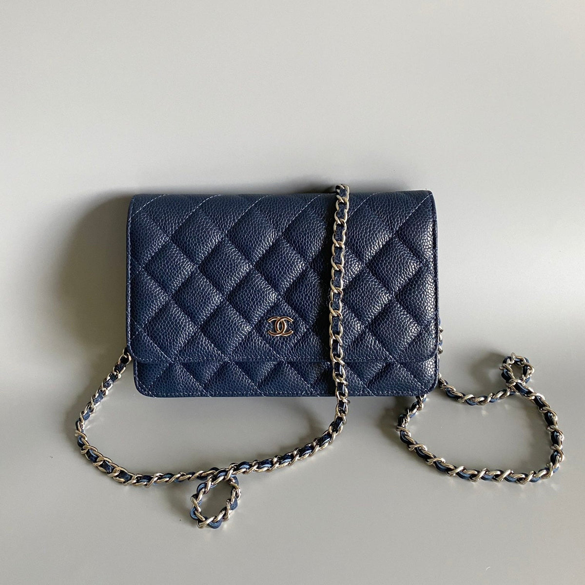 CC WOC Fortune Bag Navy Blue Quilted Caviar Leather Sliver Hardware