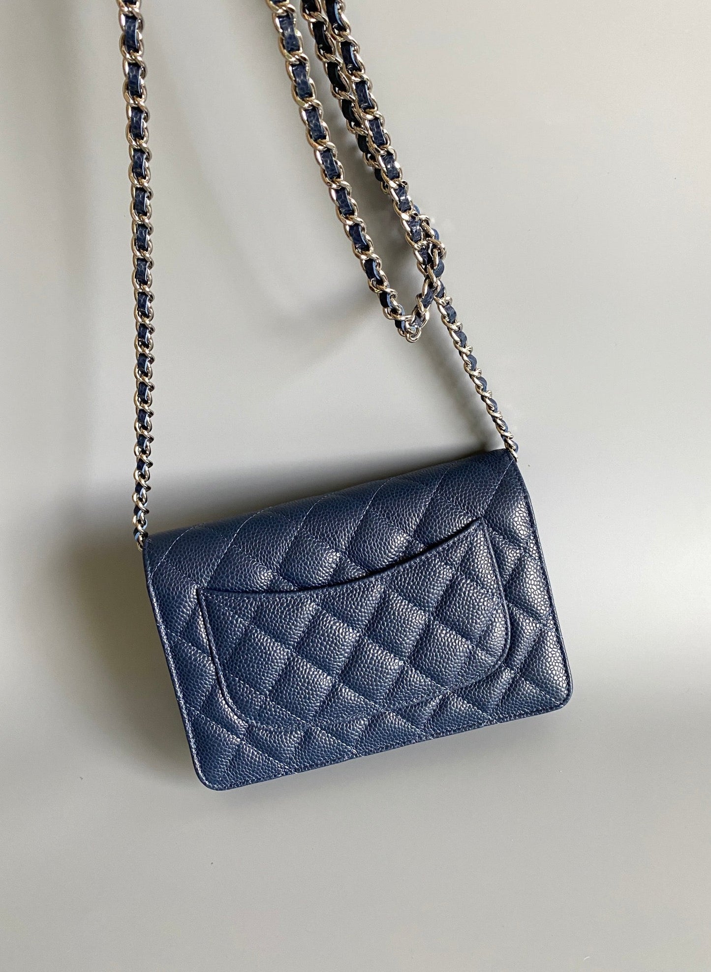 CC WOC Fortune Bag Navy Blue Quilted Caviar Leather Sliver Hardware