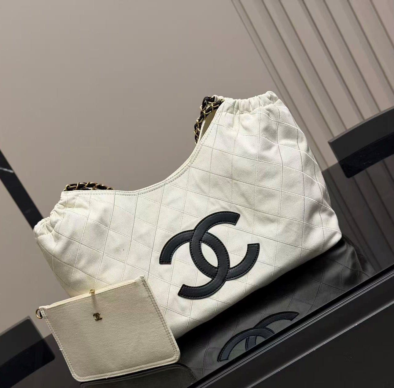 CC Coco Beach 2026 Small Tote Black White Calfskin