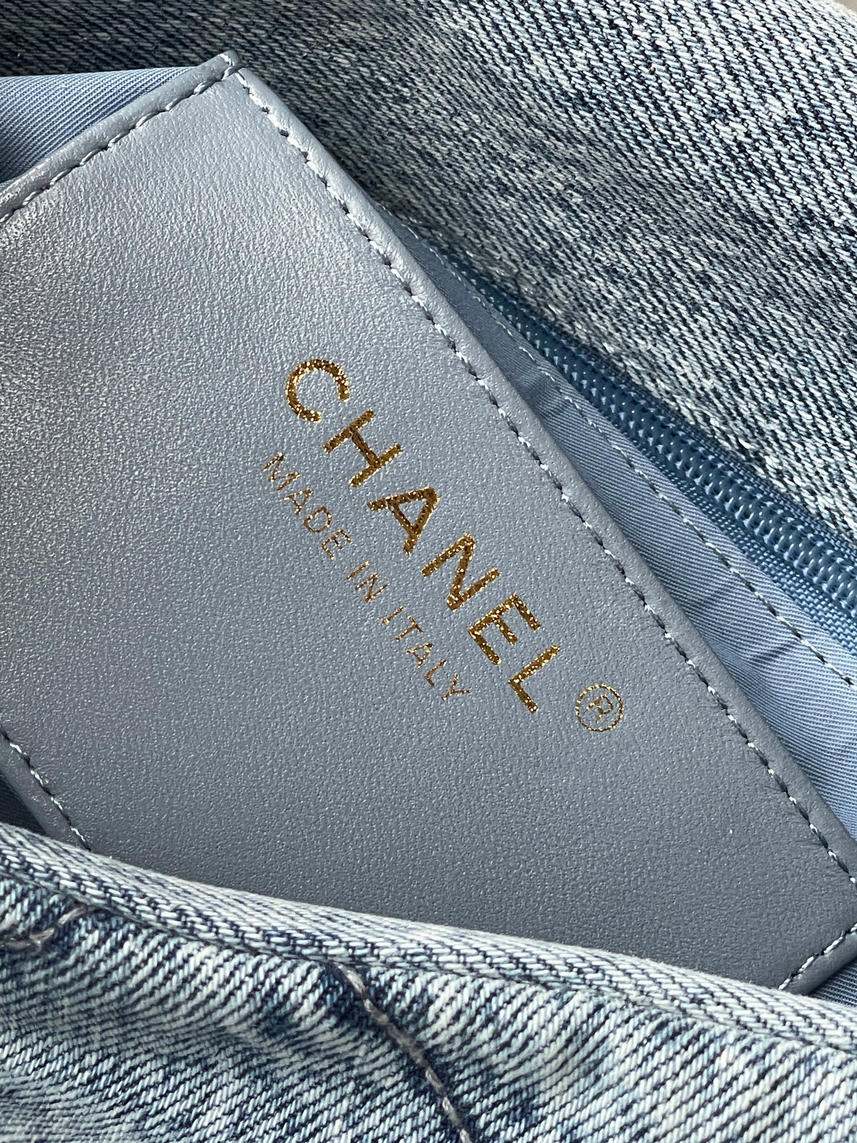 Chanel 26s Flap Bag 47cm Light Blue Mix White Denim