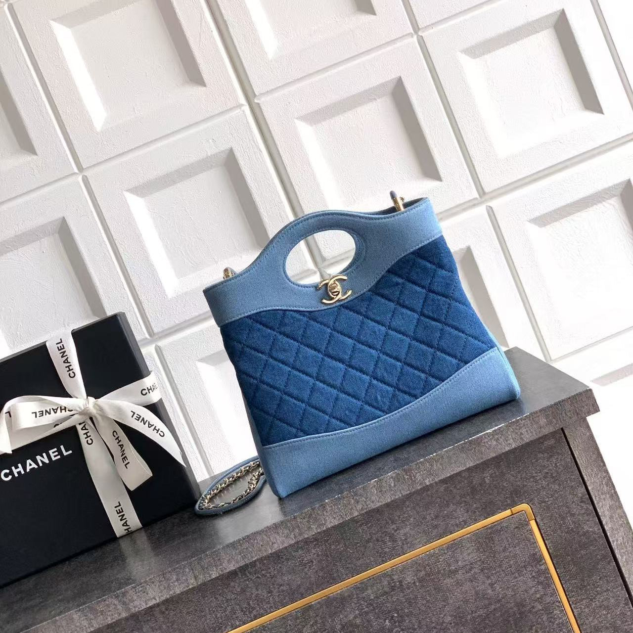 CC Mini Shopping Bag 22cm Blue Denim