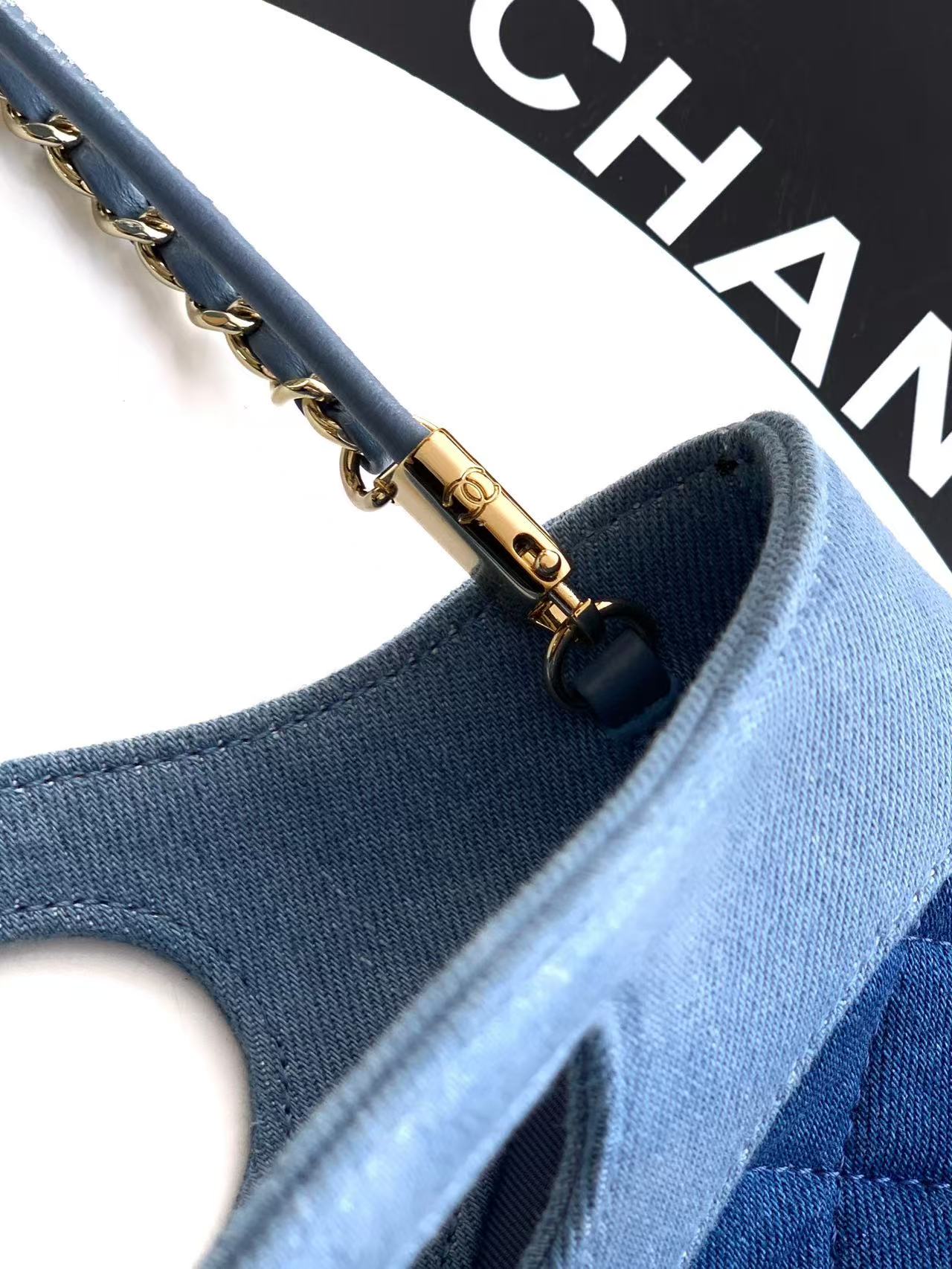 CC Mini Shopping Bag 22cm Blue Denim