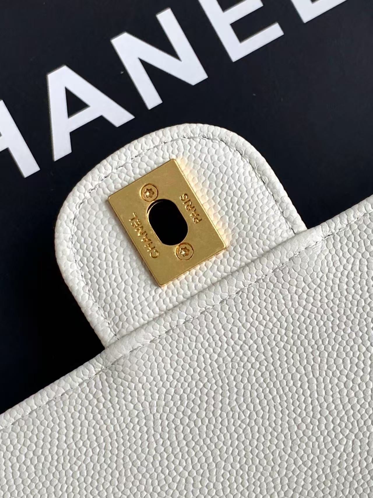 CC Preppy Coco Bowling Bag 20cm White Caviar Leather