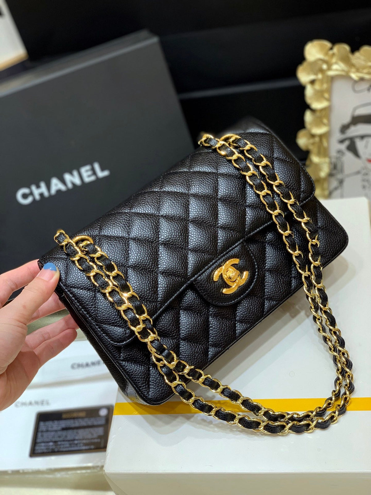 CC Mini Flap Bag 23cm Black Caviar Leather GHW