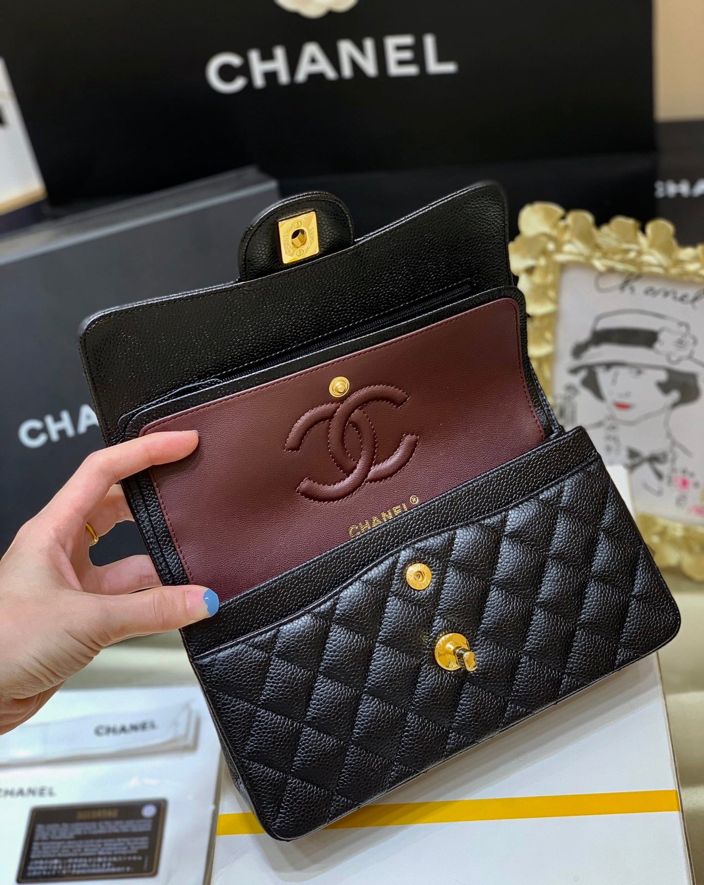 CC Mini Flap Bag 23cm Black Caviar Leather GHW