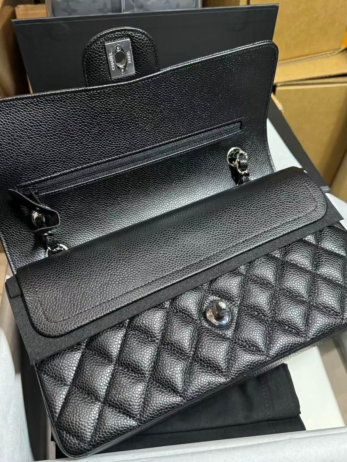 CC Mini Flap Bag 23cm Black Caviar Leather SHW