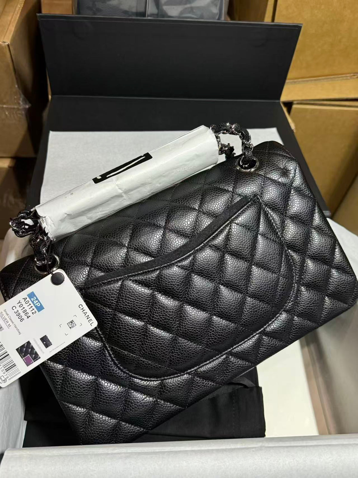CC Mini Flap Bag 23cm Black Caviar Leather SHW