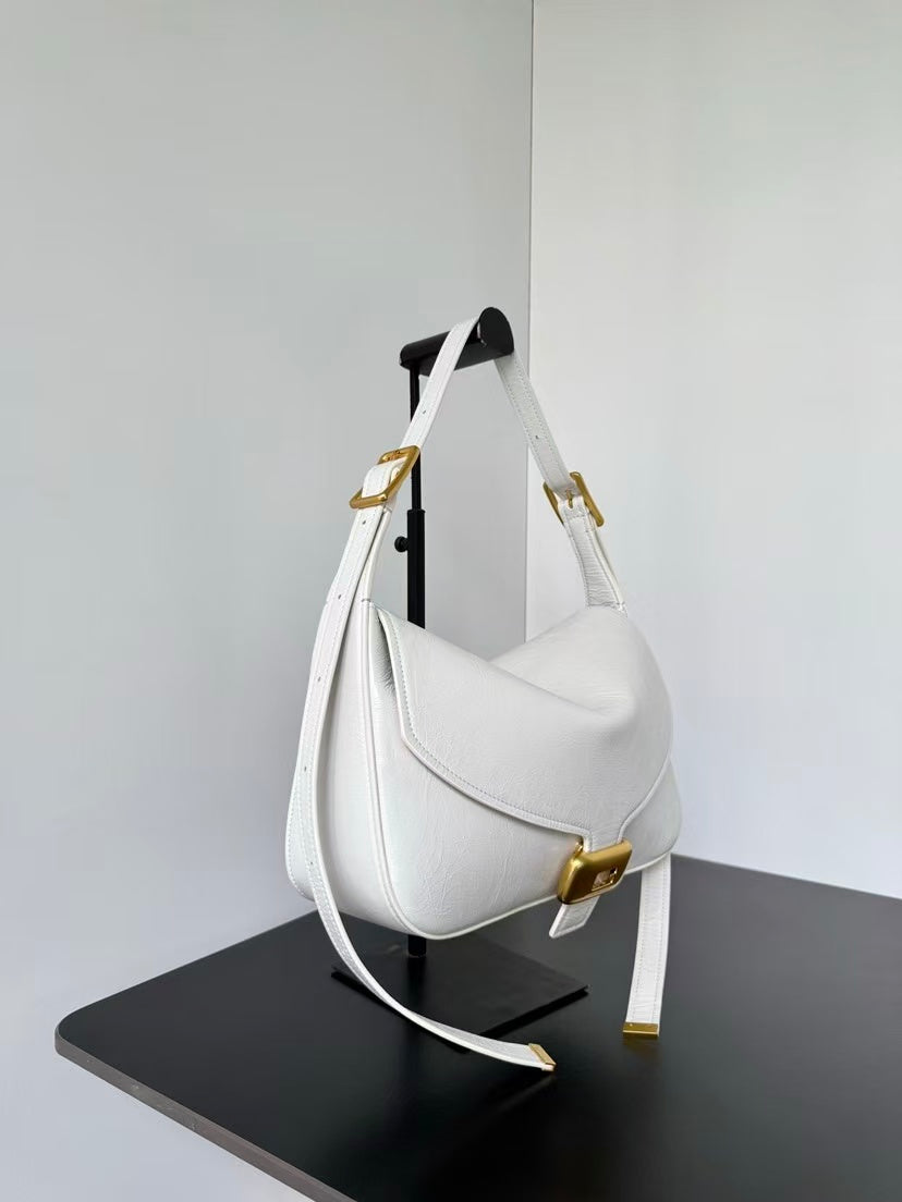 Clicca Shoulder Bag Medium White Arena Lambskin