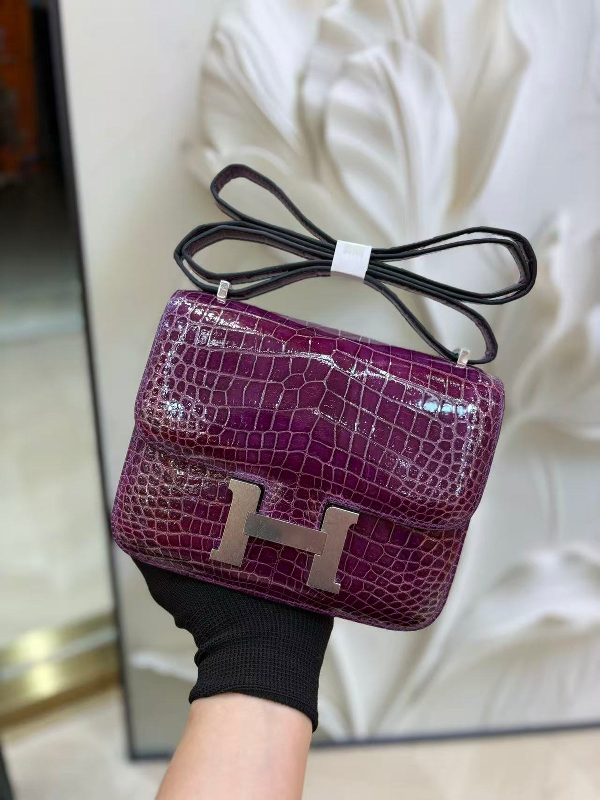 HM Constance Bag 18cm Crocodile Purple Patent Leather (15 days production)