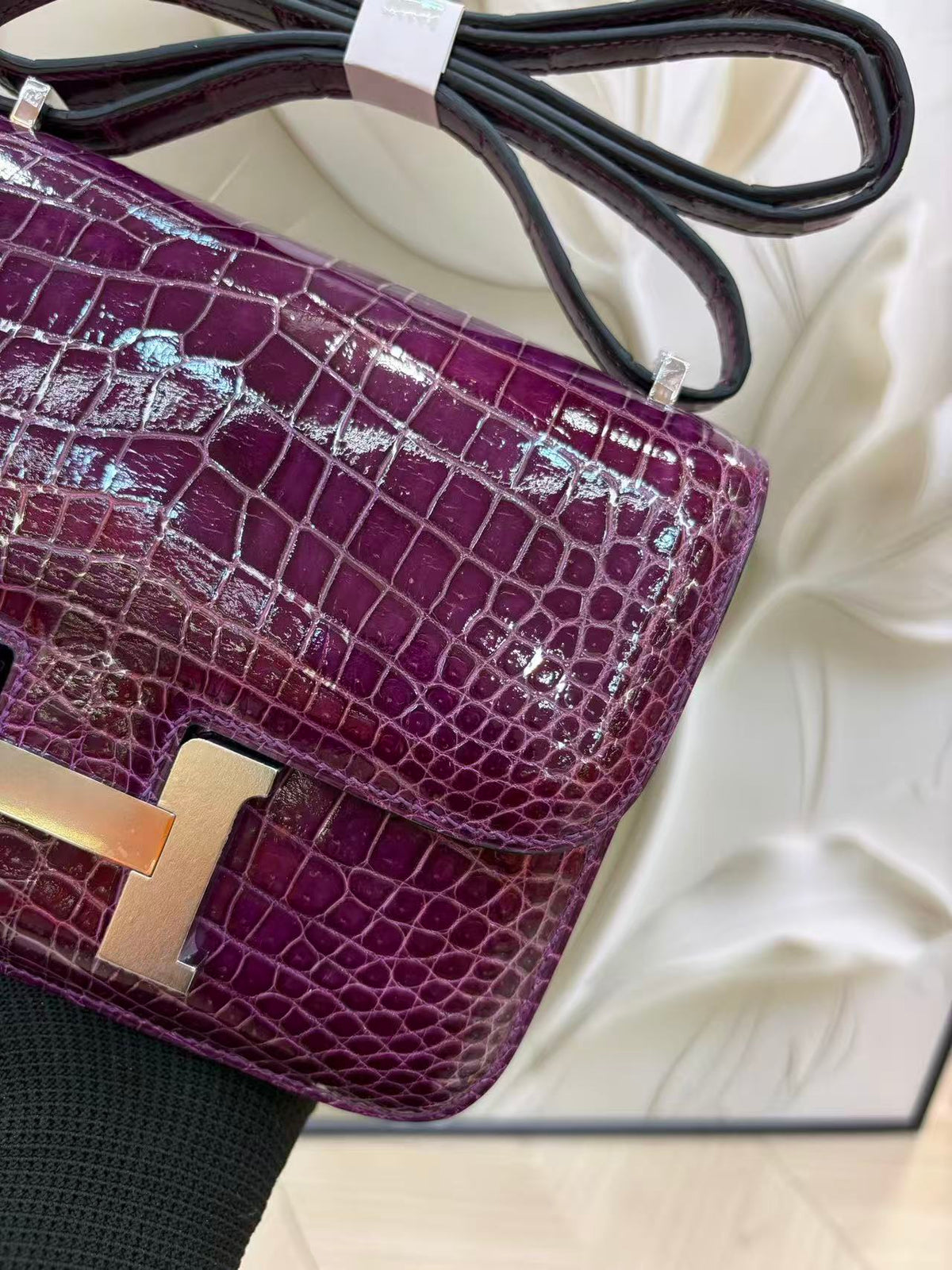 HM Constance Bag 18cm Crocodile Purple Patent Leather (15 days production)