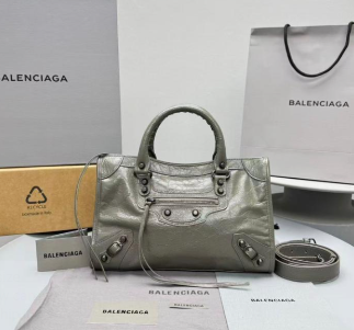 Balenciaga Le City Small Tote Bag Olive Green Arena Lambskin