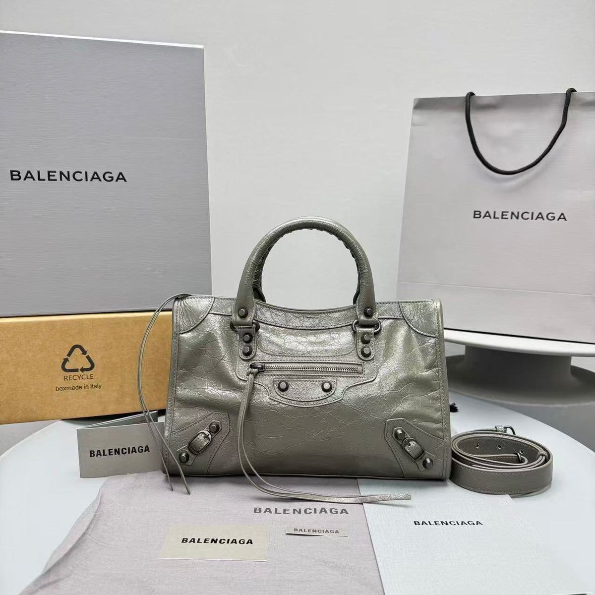 Balenciaga Le City Small Tote Bag Olive Green Arena Lambskin