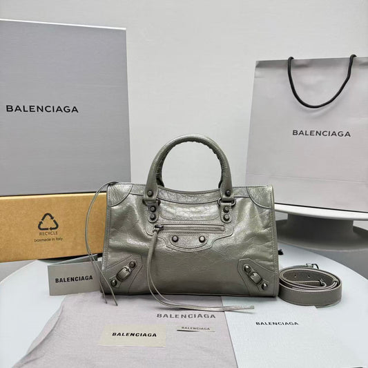 Balenciaga Le City Small Tote Bag Olive Green Arena Lambskin