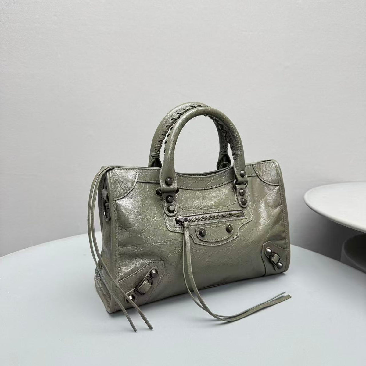 Balenciaga Le City Small Tote Bag Olive Green Arena Lambskin
