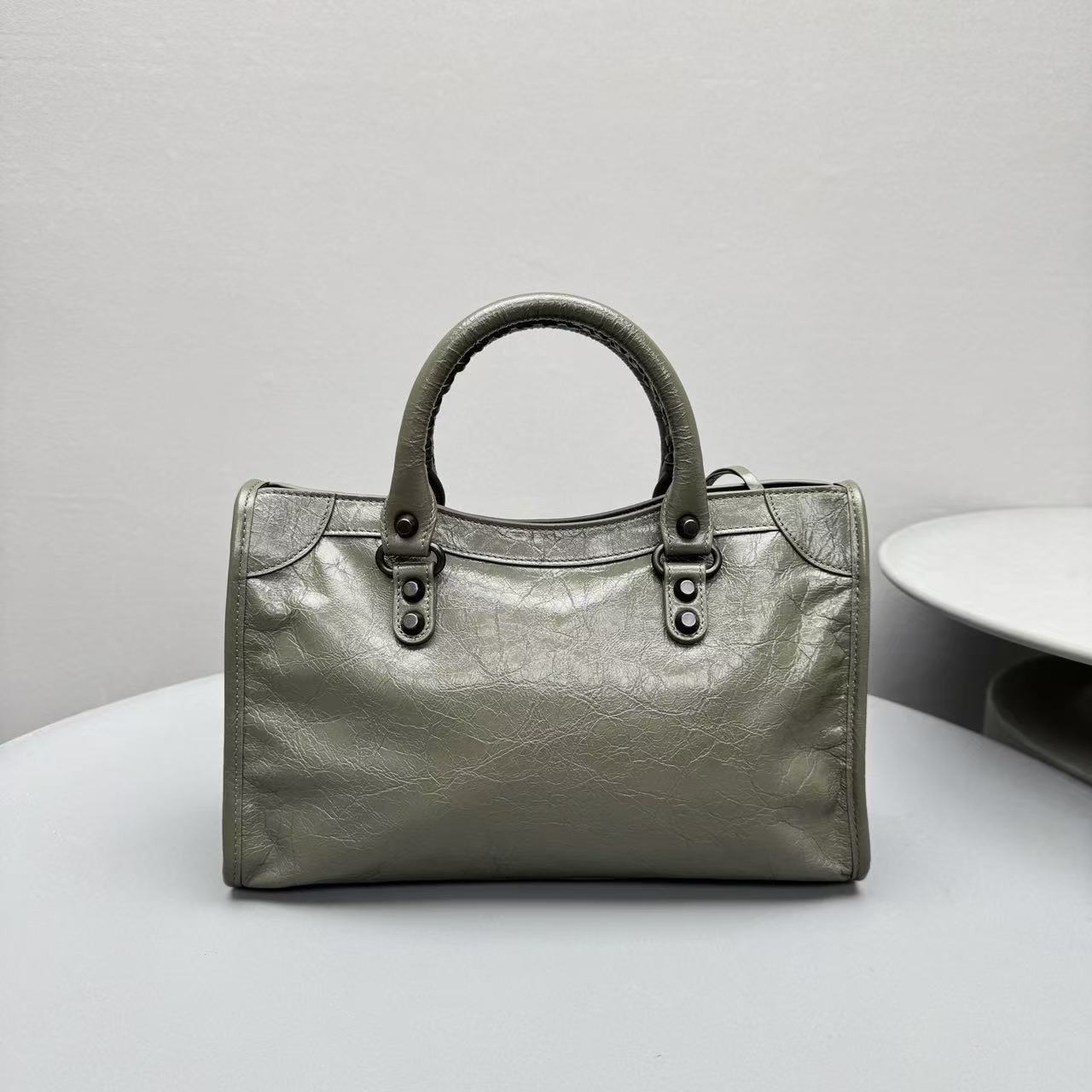 Balenciaga Le City Small Tote Bag Olive Green Arena Lambskin