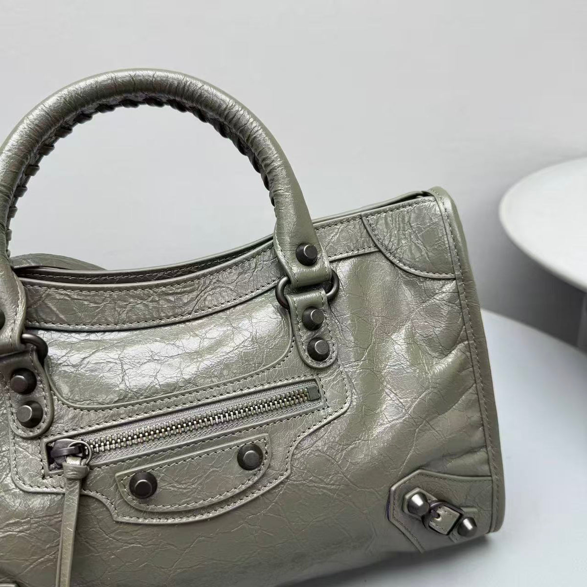 Balenciaga Le City Small Tote Bag Olive Green Arena Lambskin