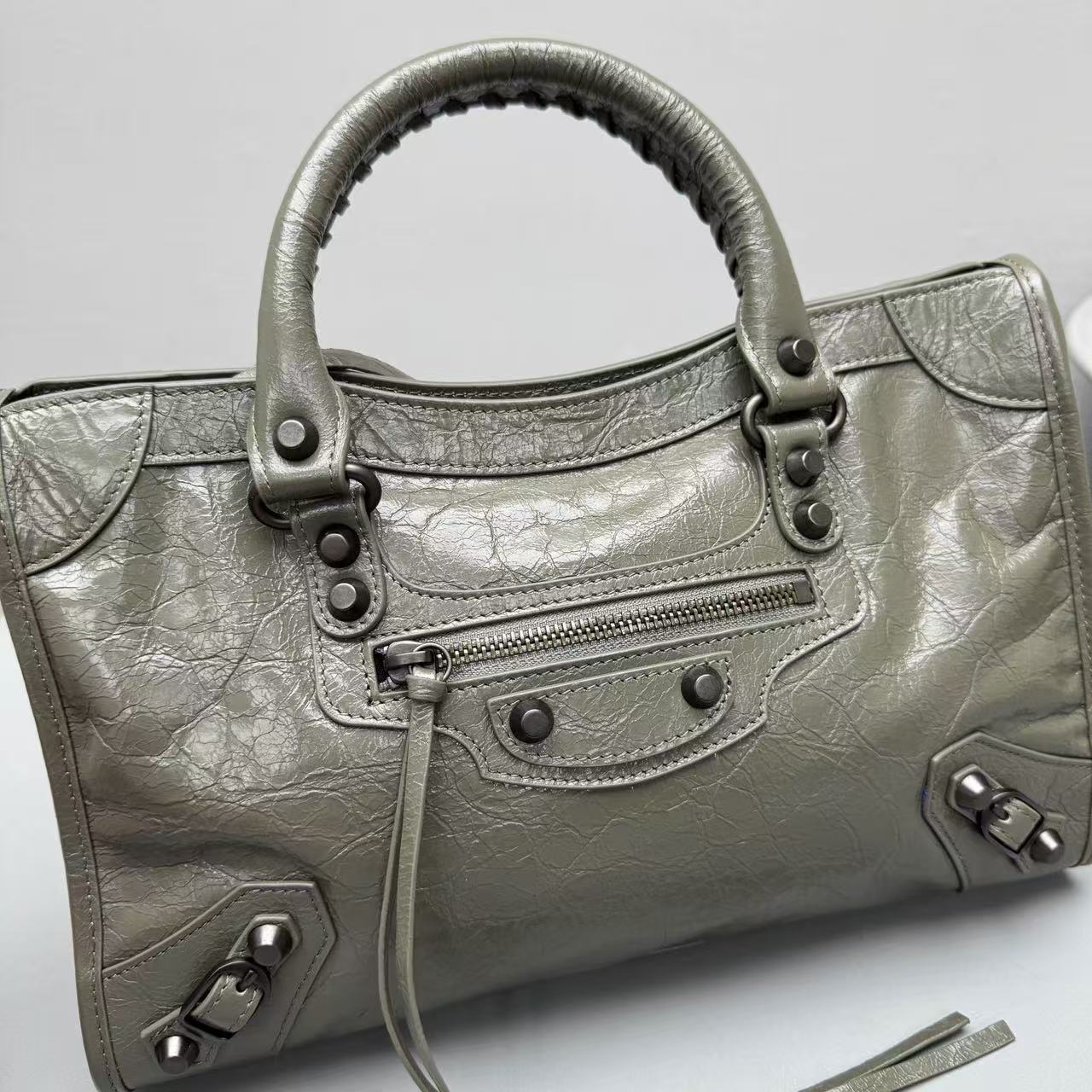 Balenciaga Le City Small Tote Bag Olive Green Arena Lambskin