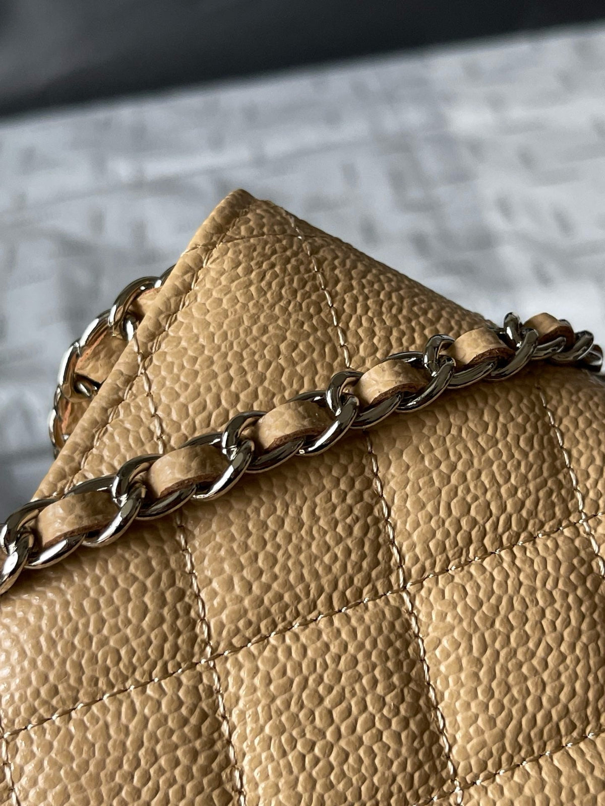 CC WOC Fortune Bag Beige Quilted Caviar Leather Sliver Hardware