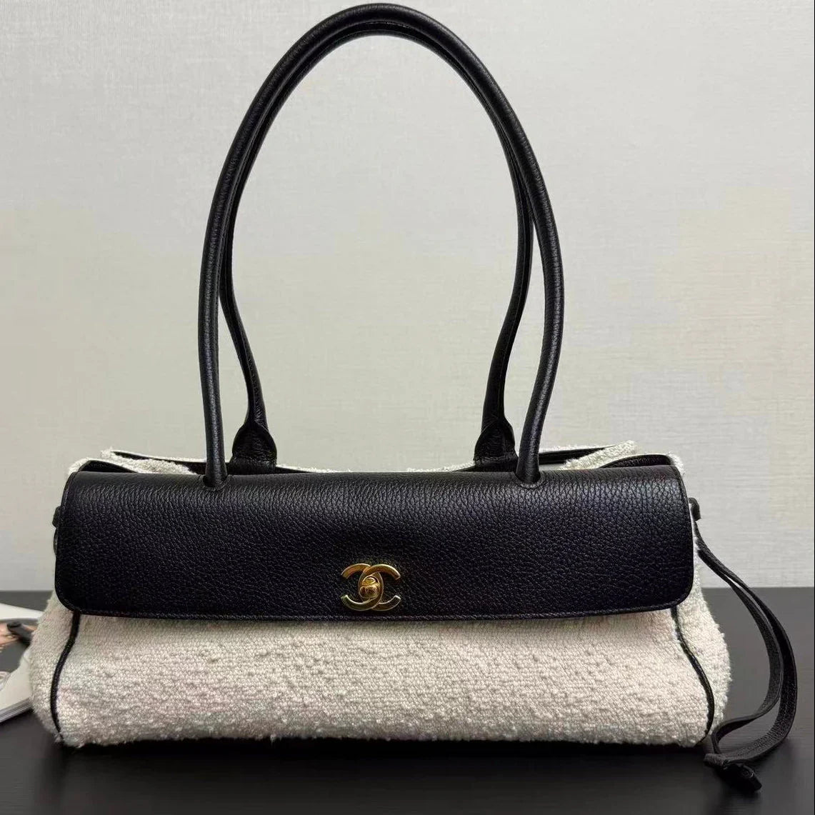 Chanel 2026 "Urban Essential" East West Bag 31cm Black Cream Tweed Calfskin