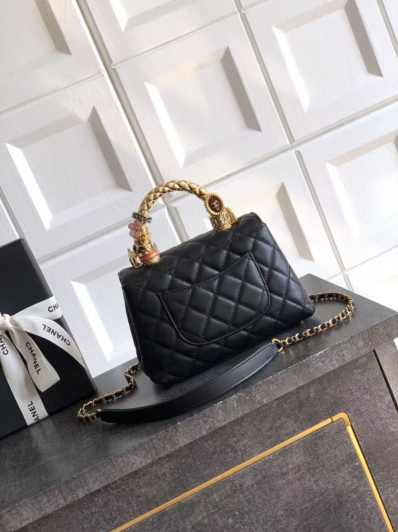 CC Mini Coco Handbag 19cm Black Calfskin