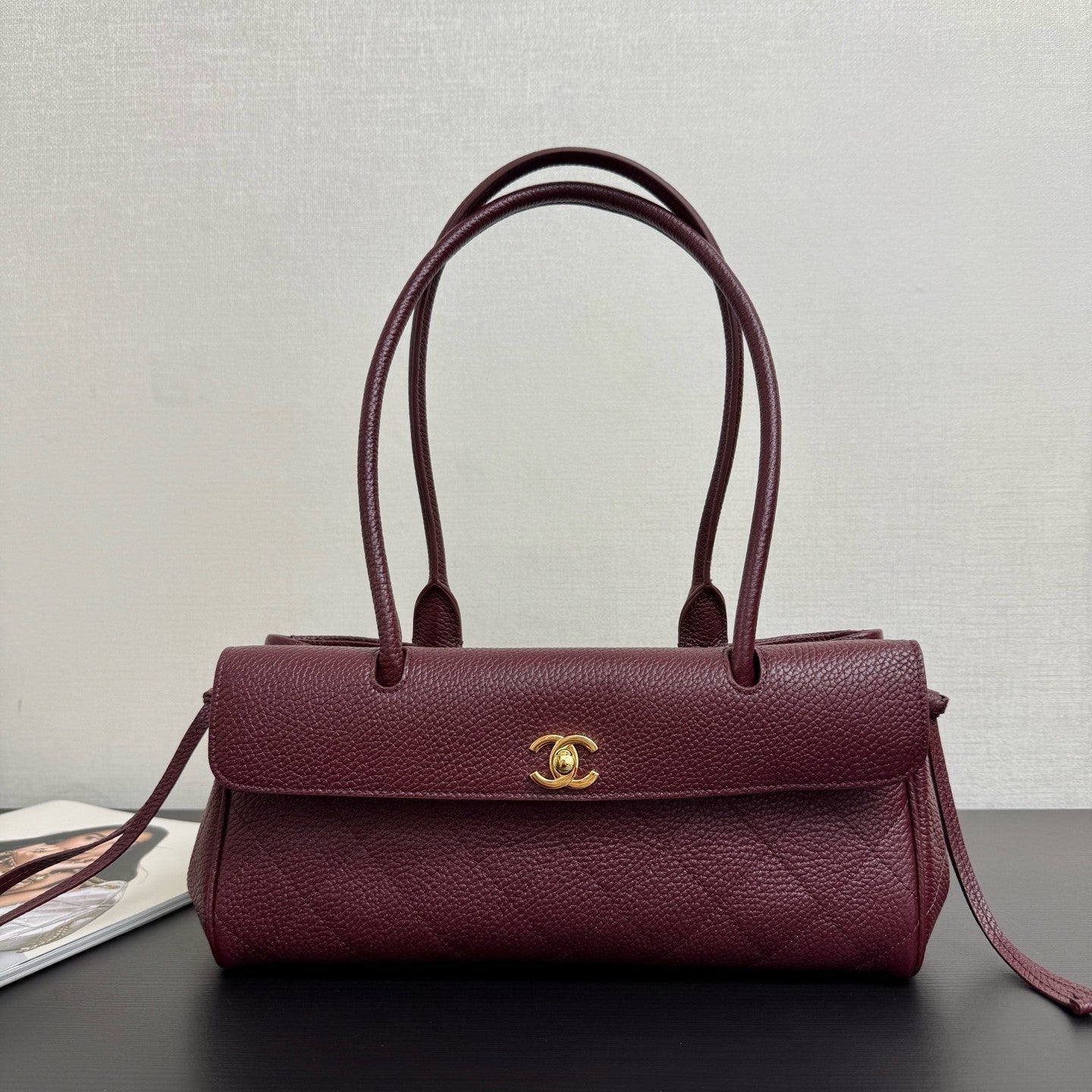 Chanel 2026 East West Bag 31cm Burgundy Grain Leather