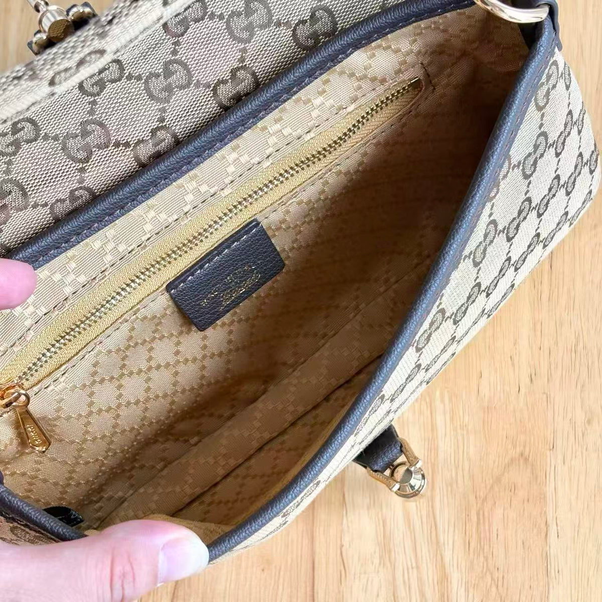 GG Aperitivo Medium Shoulder Bag Beige Brown Canvas
