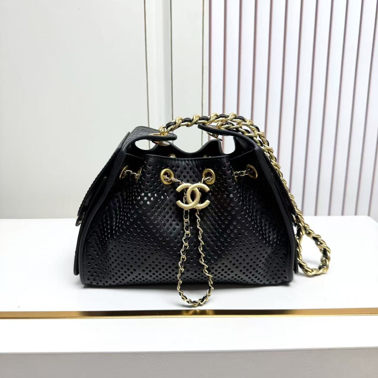 CC 26s Small Handbag 22cm Black Perforated Calfskin