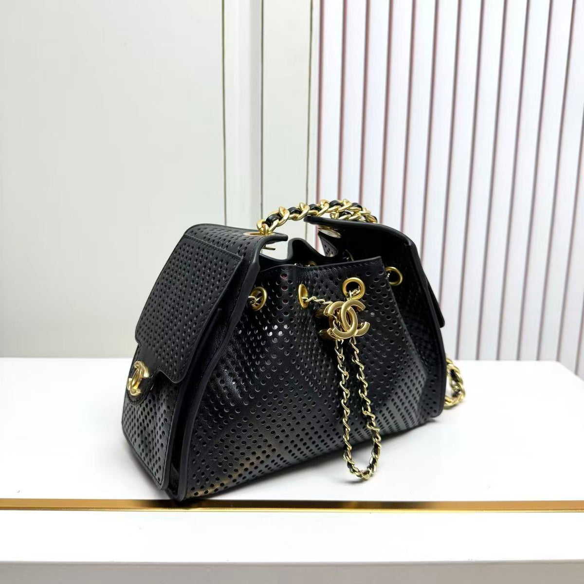 CC 26s Small Handbag 22cm Black Perforated Calfskin
