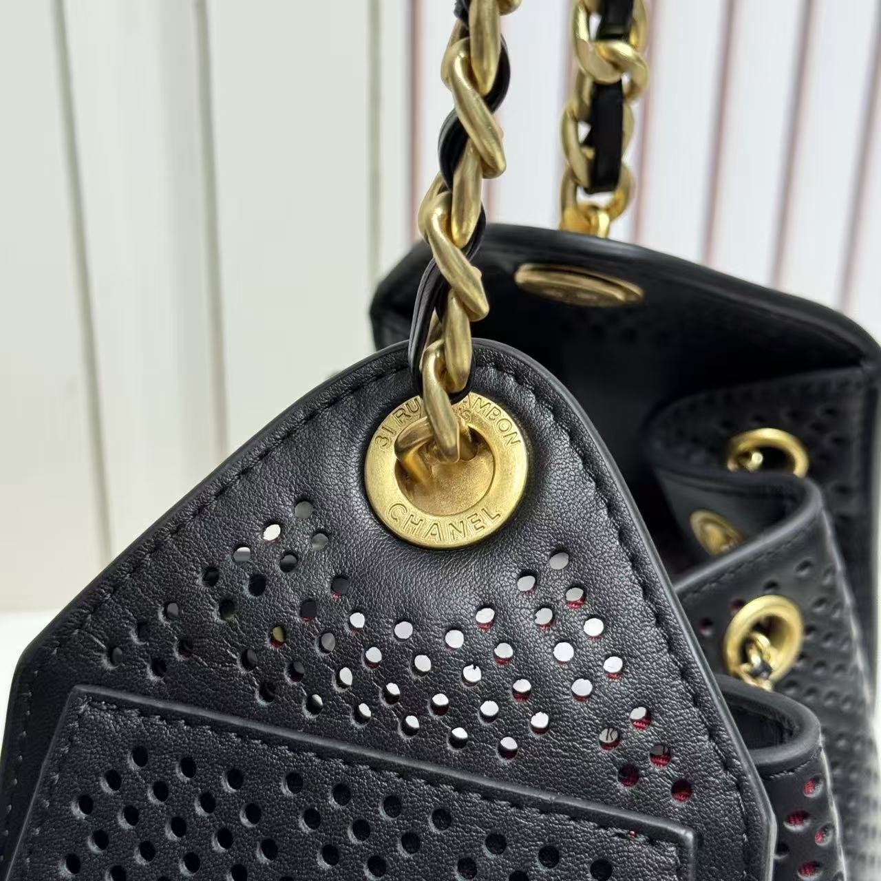 CC 26s Small Handbag 22cm Black Perforated Calfskin