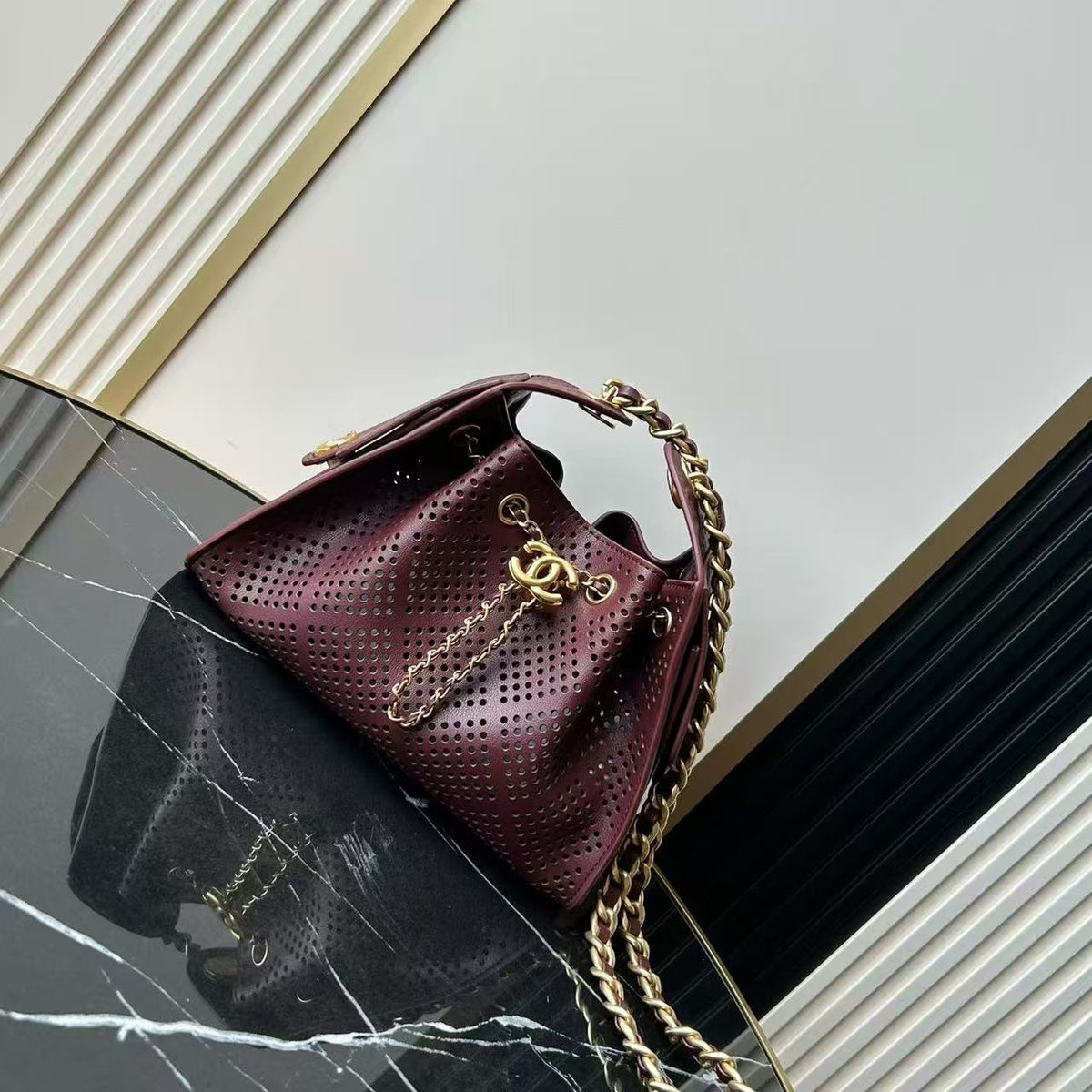 CC 26s Small Handbag 22cm Burugndy Perforated Calfskin