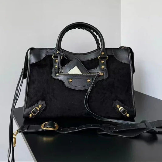 Balenciaga 2026 Le City Bag 37cm Black Suede Leather