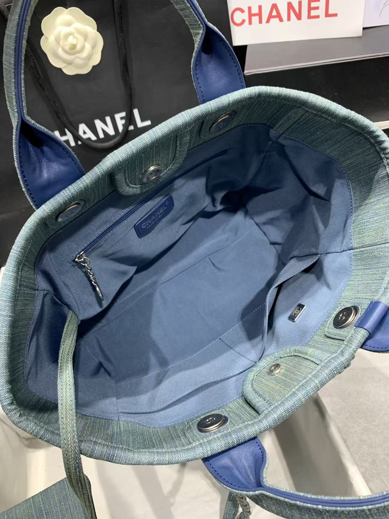 CC Large Deauville Shopping Tote Bag Blue Denim