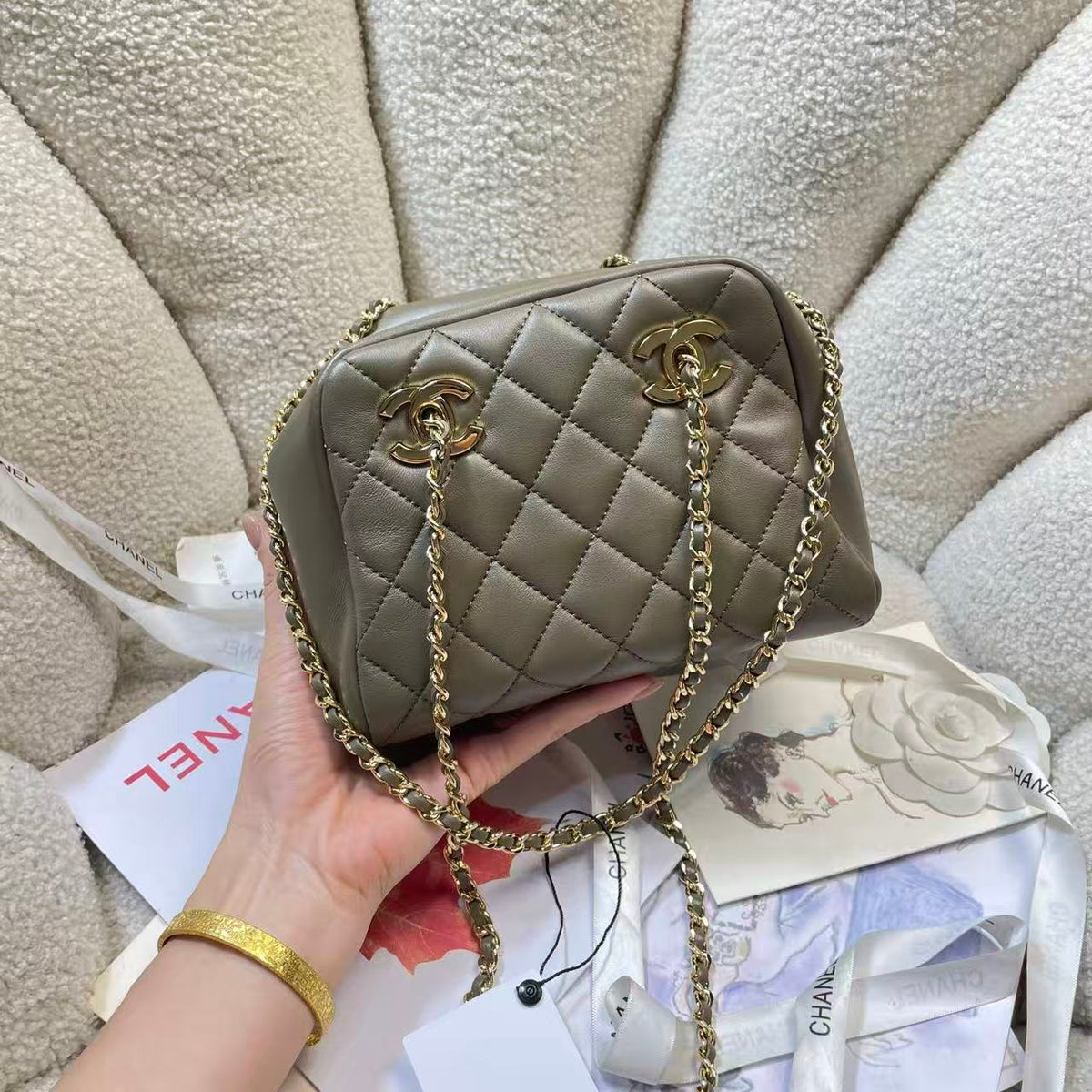 CC Métiers d’art 2026 Small Bowling Bag Dark Khaki Lambskin