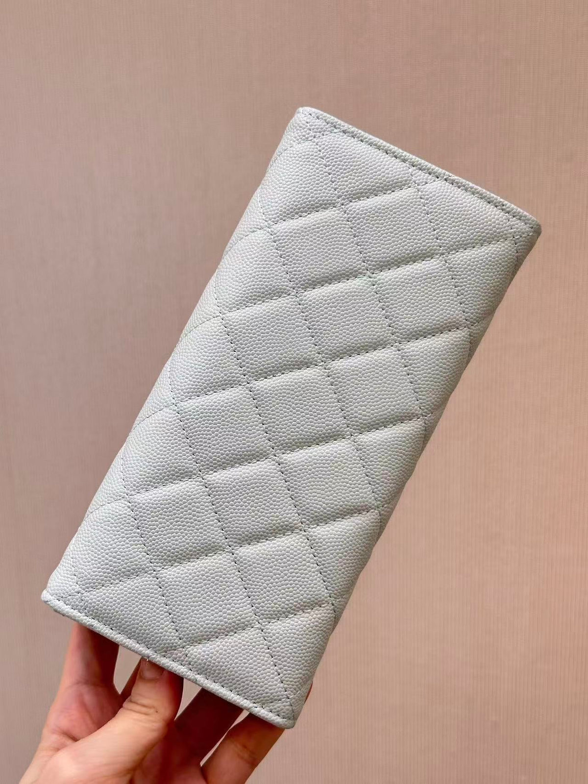 CC Quilted Flap Wallet White Caviar