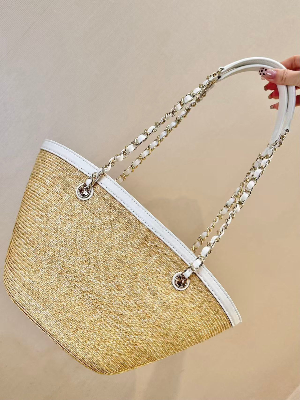 CC 26s Shopping Tote Bag Braided Raffia Lambskin