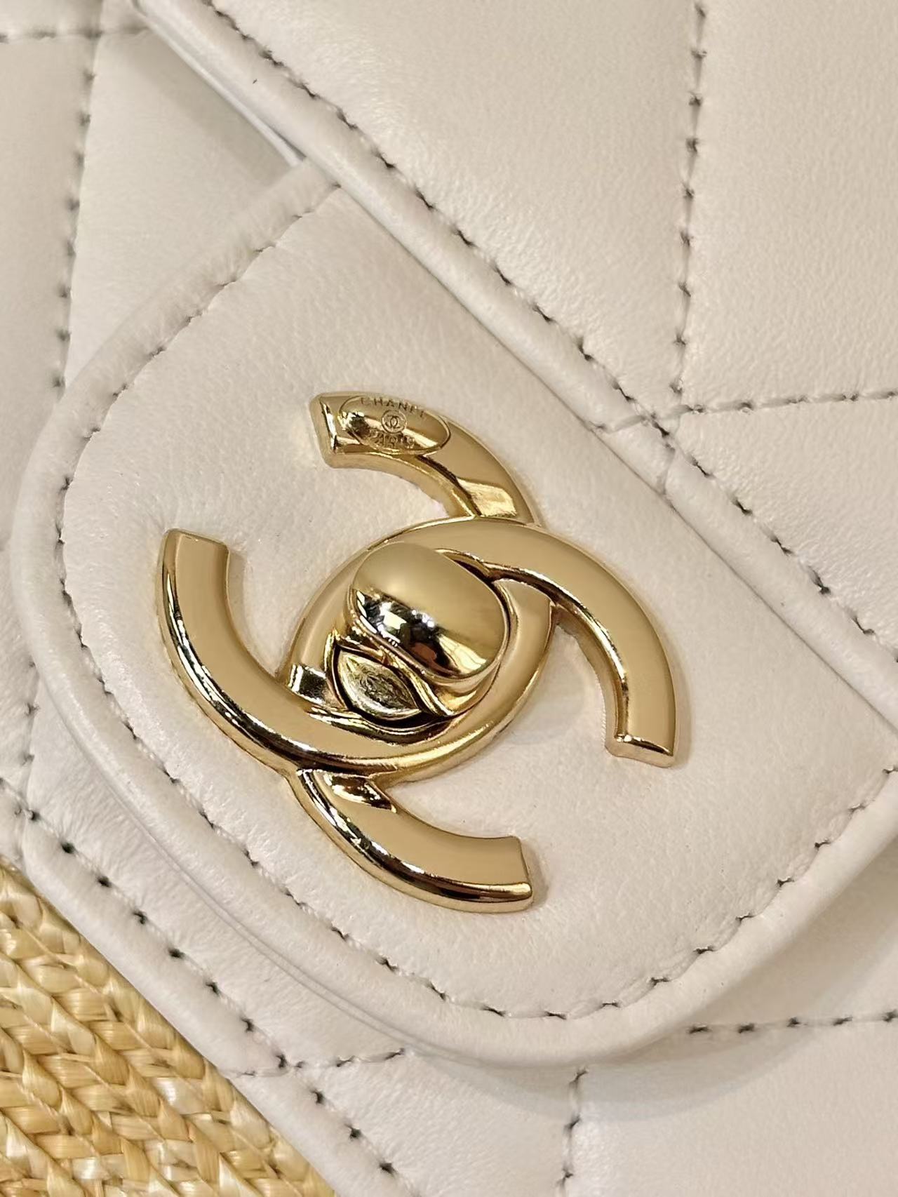 CC 26s Shopping Tote Bag Braided Raffia Lambskin