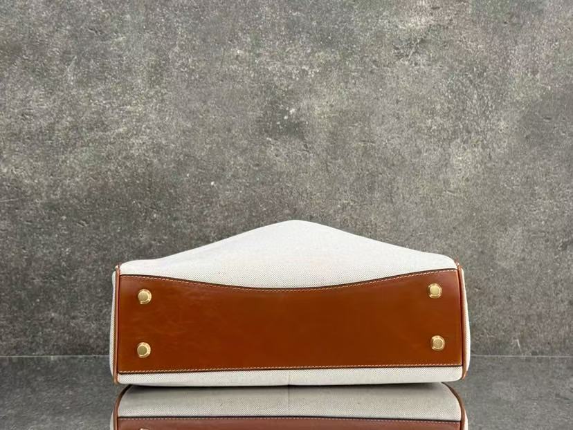 Rodeo Handbag Medium 35cm Beige Tan Brown Canvas Calfskin