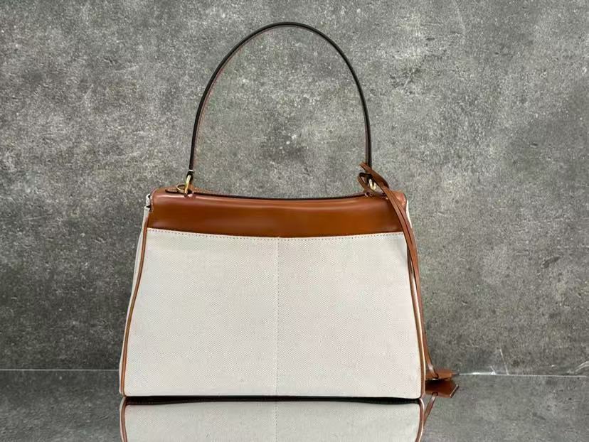 Rodeo Handbag Medium 35cm Beige Tan Brown Canvas Calfskin