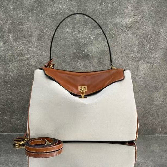 Rodeo Handbag Medium 35cm Beige Tan Brown Canvas Calfskin