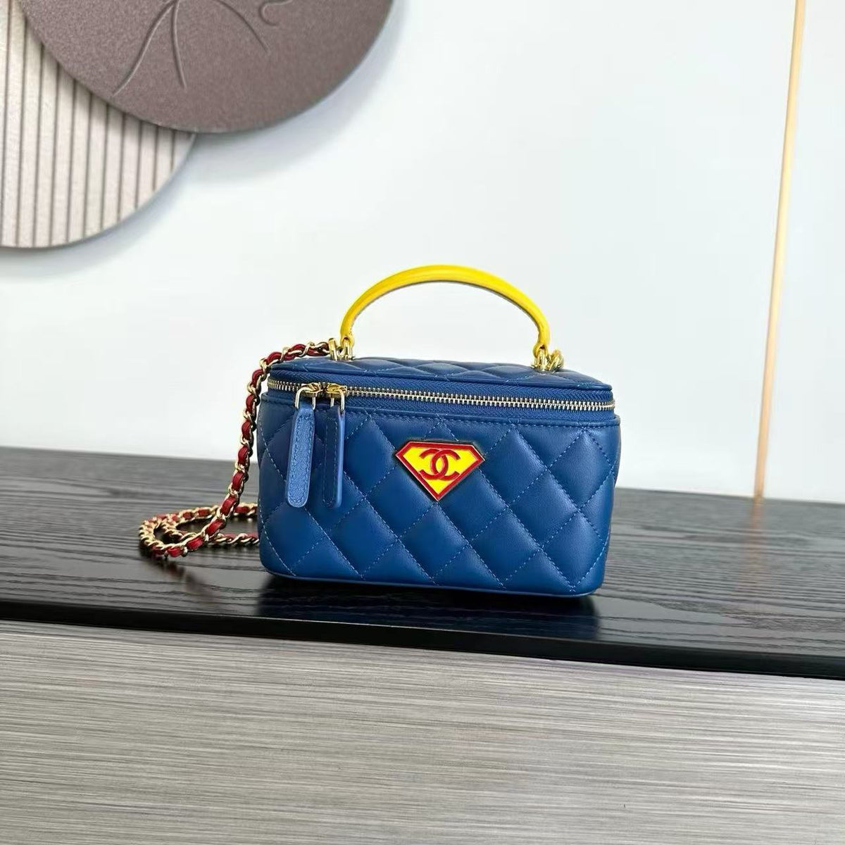 CC 26s Long Vanity With Chain Yellow Blue Lambskin