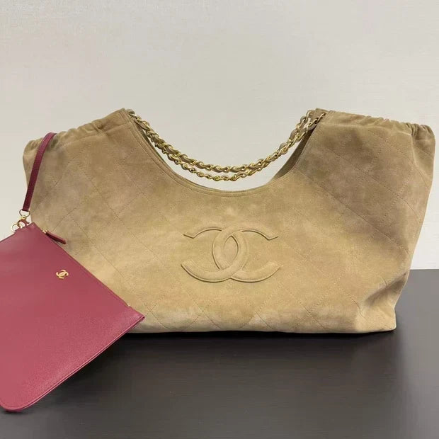 Chanel 2026 Quilted Neo Cabas Small Shopping Tote Bag 44cm Beige Suede