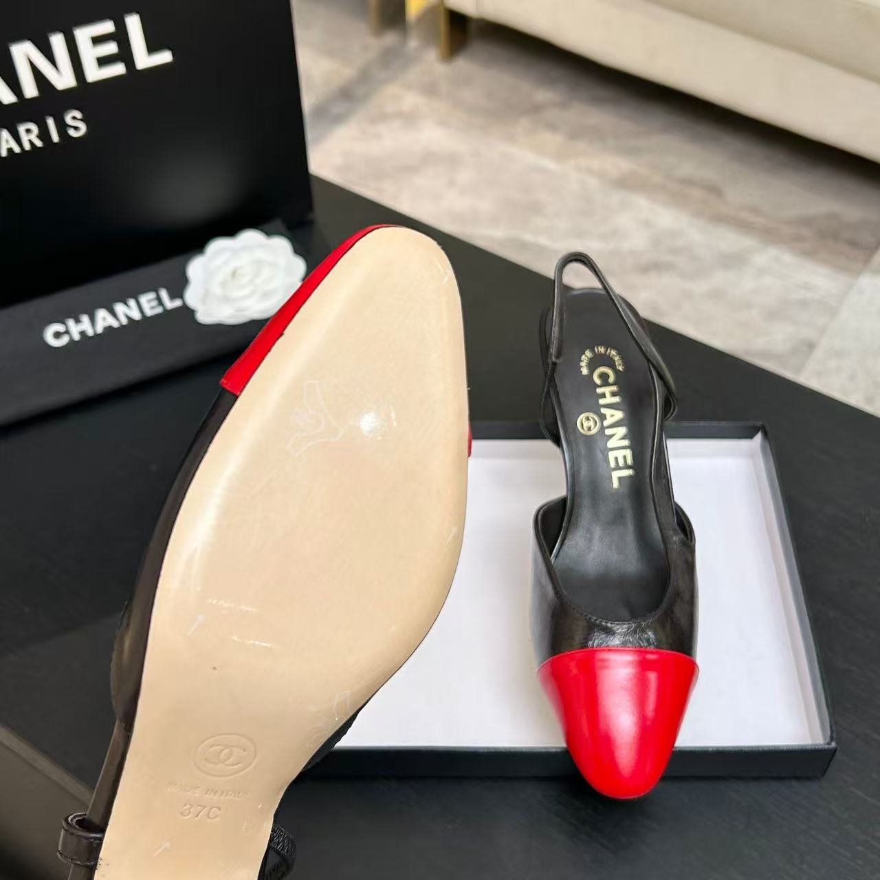CC 2026 Slingback 9cm Black Red Lambskin