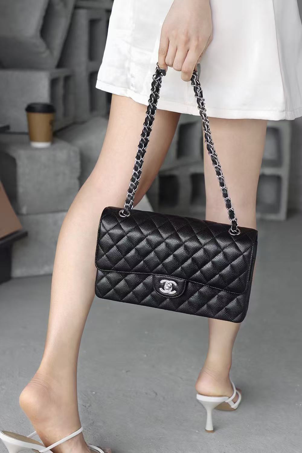 CC Classic Flap Bag 25.5cm Black Caviar Leather Best Verison