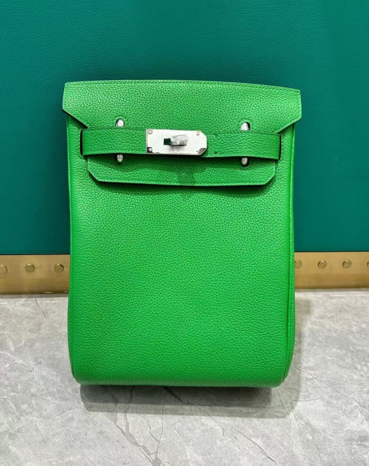 HM 25 Hac a Dos PM Bag Green Silver Togo Leather