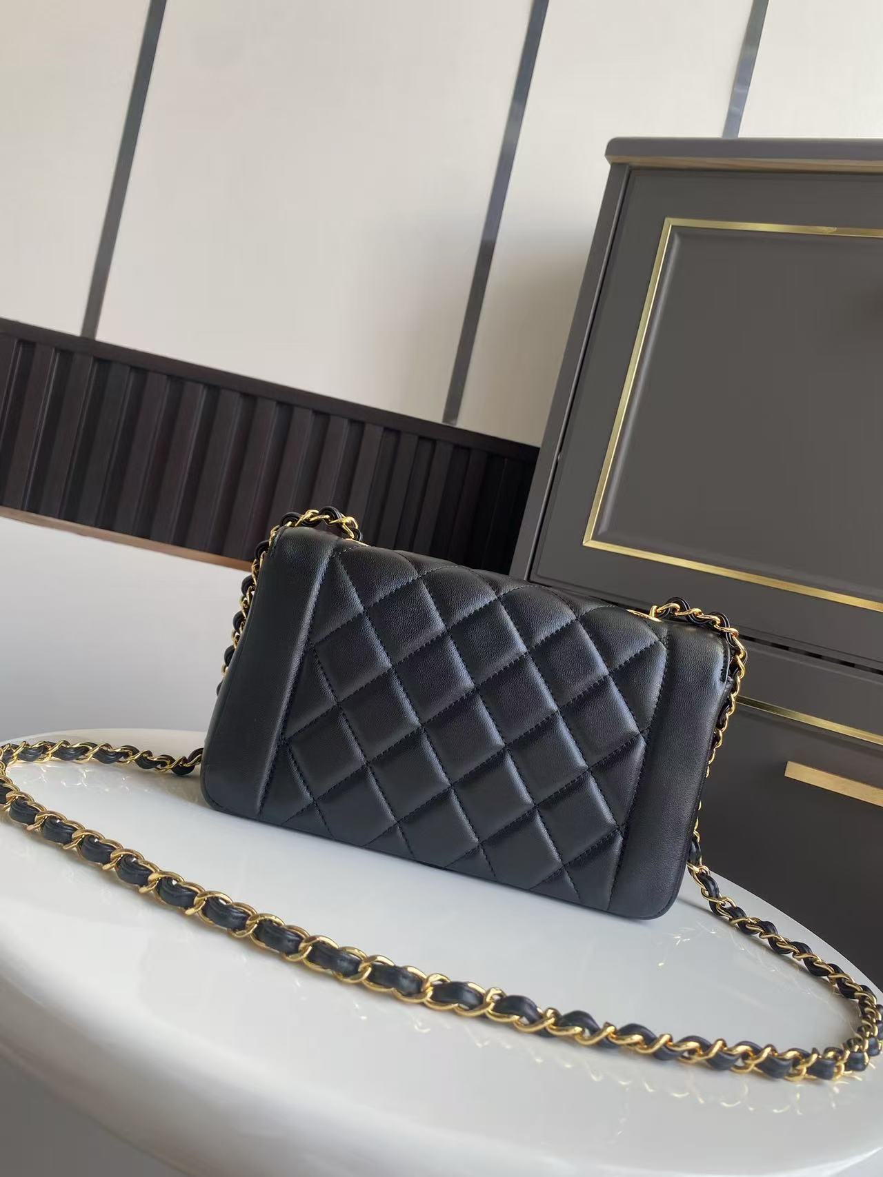 CC Small Diana Flap Bag Black Lambskin GHW